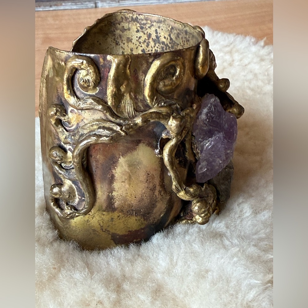 Brutalist, vintage, signed Carvalhu Rio, very heavy, unique, amethyst bracelet - Picture 7 of 15